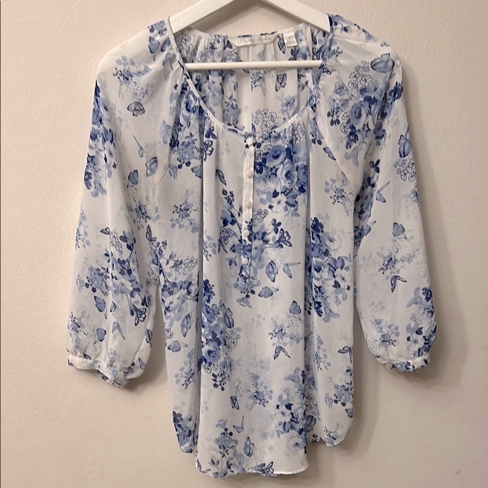 LC Lauren Conrad Blue Floral Blouse